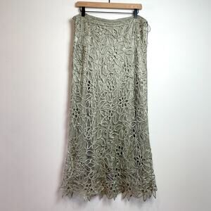 Vintage 90s Silk Crochet Maxi Skirt Large Beaded Fairy Grunge Festival Green